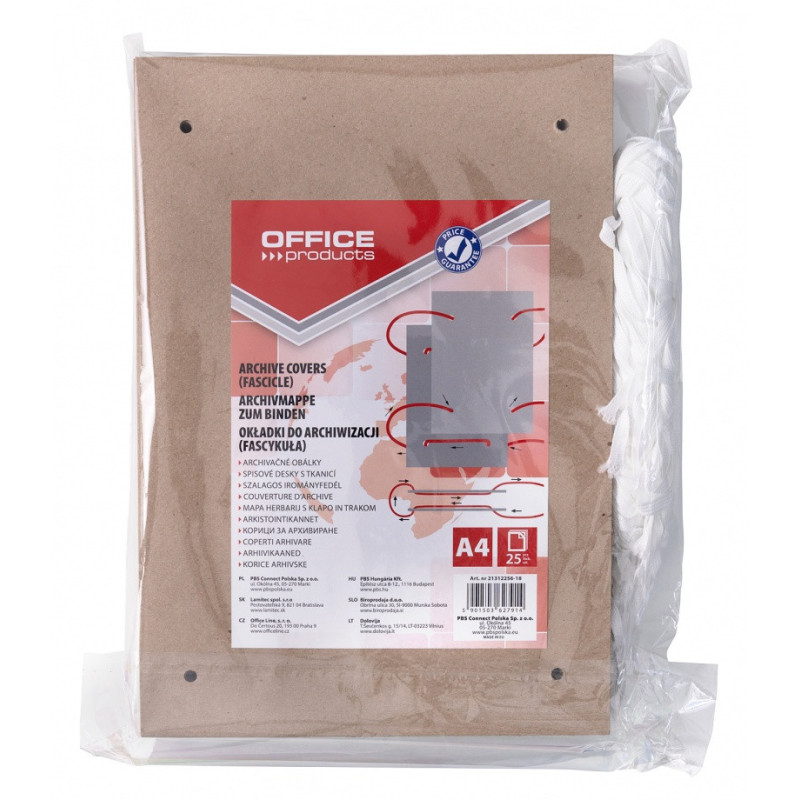 Fascykuła OFFICE PRODUCTS, A4, 220x320mm, z tasiemką, 25szt., brązowa