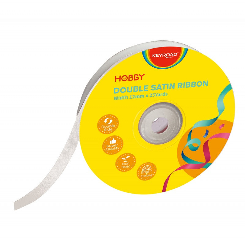 Wstążka KEYROAD, podwójna, satynowa, 12mm x 22,86m, na szpulce, biała