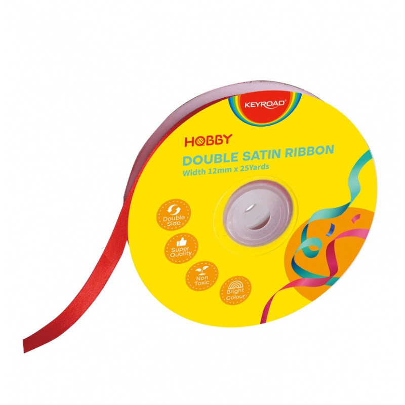 Wstążka KEYROAD, podwójna, satynowa, 12mm x 22,86m, na szpulce, czerwona