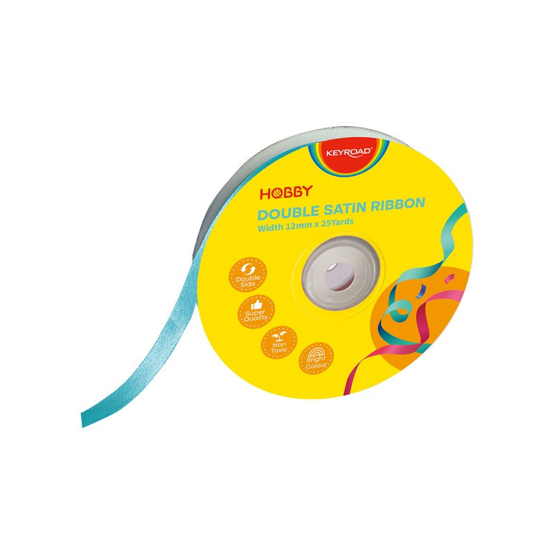 Wstążka KEYROAD, podwójna, satynowa, 12mm x 22,86m, na szpulce, niebieska
