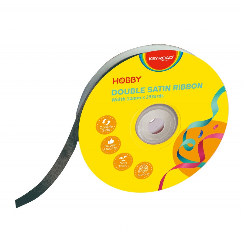 Wstążka KEYROAD, podwójna, satynowa, 12mm x 22,86m, na szpulce, czarna