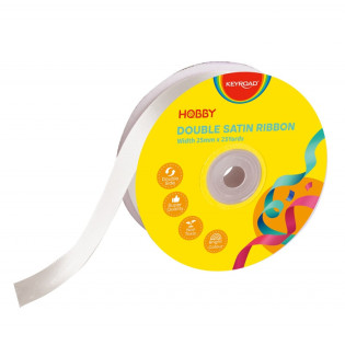 Wstążka KEYROAD, podwójna, satynowa, 25mm x 22,86m, na szpulce, biała