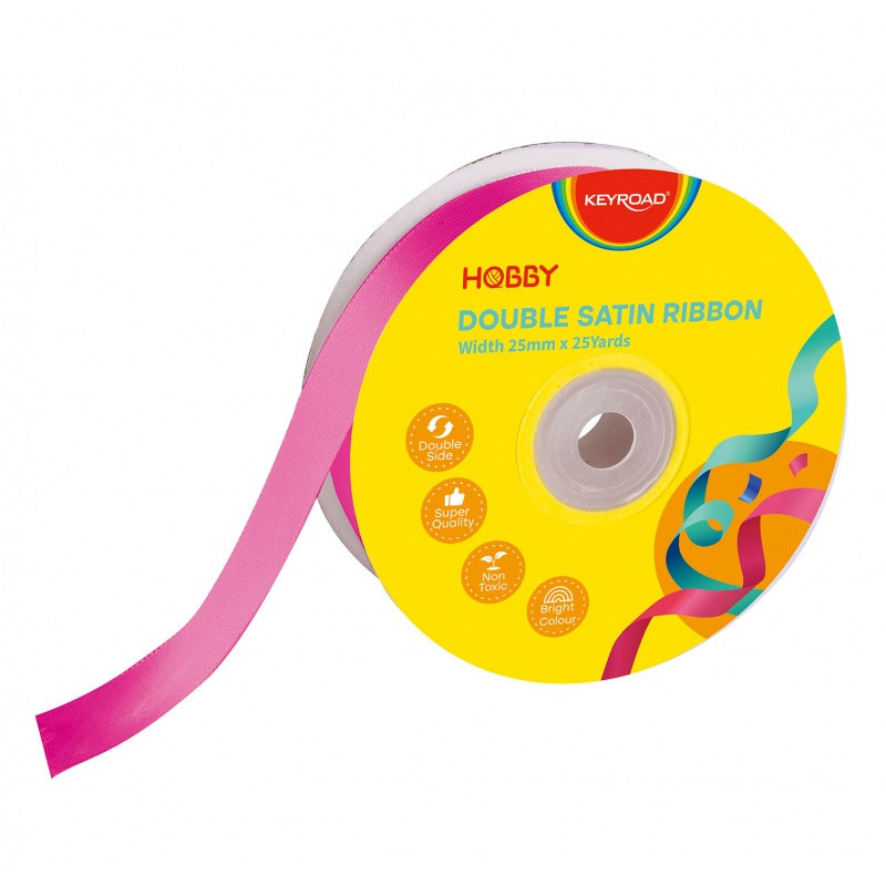 Wstążka KEYROAD, podwójna, satynowa, 25mm x 22,86m, na szpulce, różowa