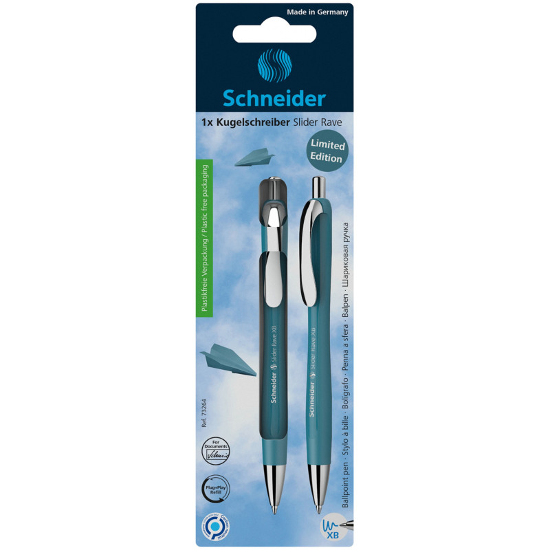Długopis automatyczny SCHNEIDER Slider Rave, XB, 1szt., blister, turkusowy