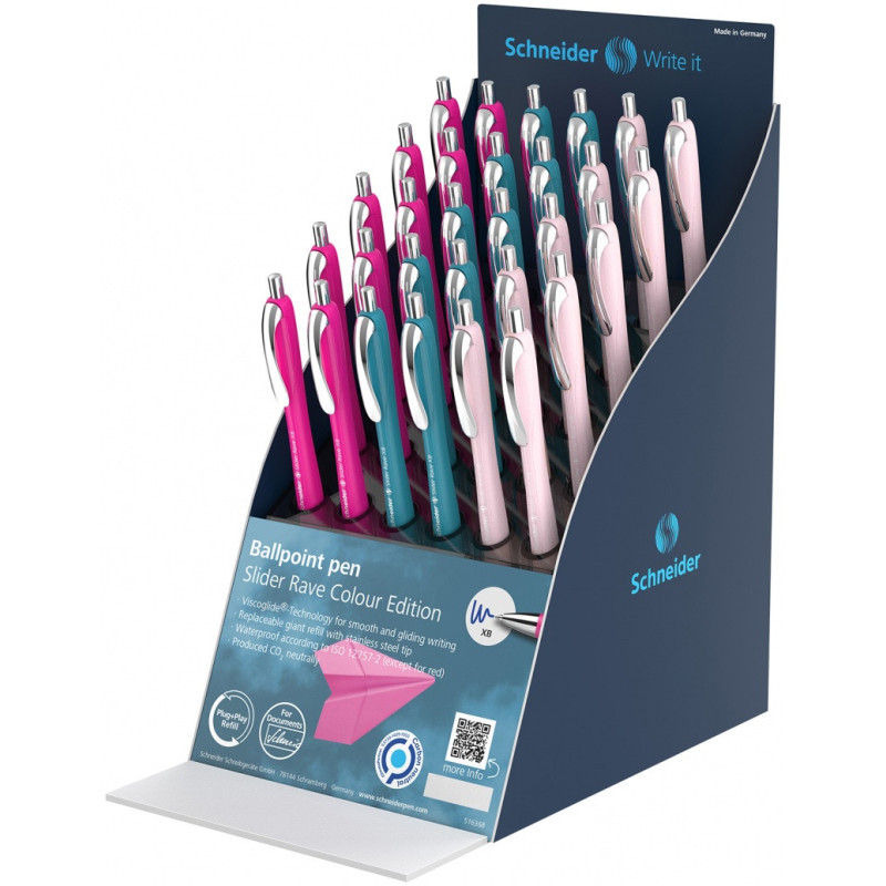 Display długopisów SCHNEIDER Slider Rave, XB, 30szt., mix kolorów