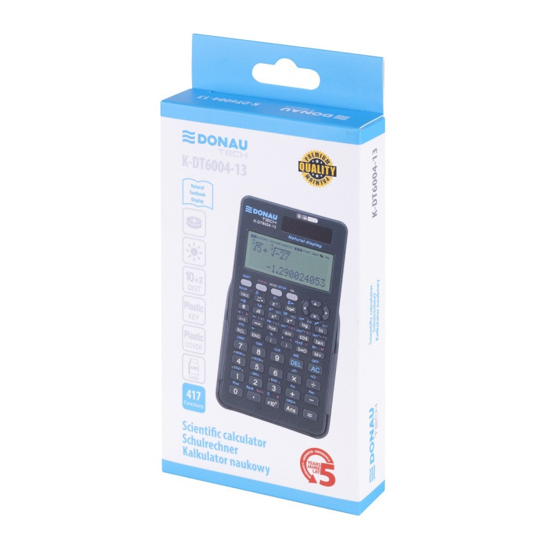 Kalkulator naukowy DONAU TECH, natur. zapis, 417 funkcji, 150x85x19 mm, grafitowy