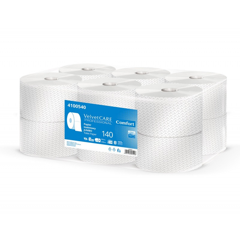 Papier toaletowy celulozowy VELVET Professional Jumbo, 2-warstwowy, 1120 listków, 140m, 12szt., biały