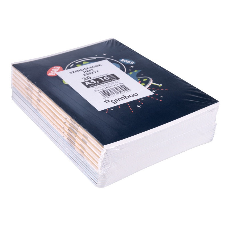 Zeszyt szkolny GIMBOO, A5, w 3 linie, 16 kart., 70gsm, mix wzorów