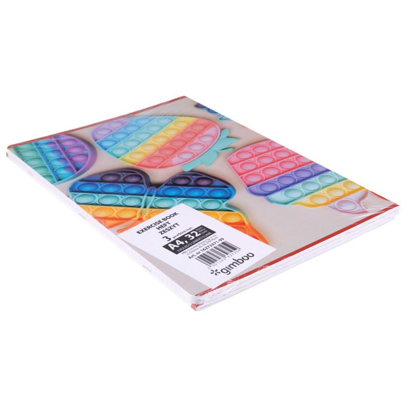 Zeszyt szkolny GIMBOO, A4, w 3 linie, 32 kart., 70gsm, mix wzorów