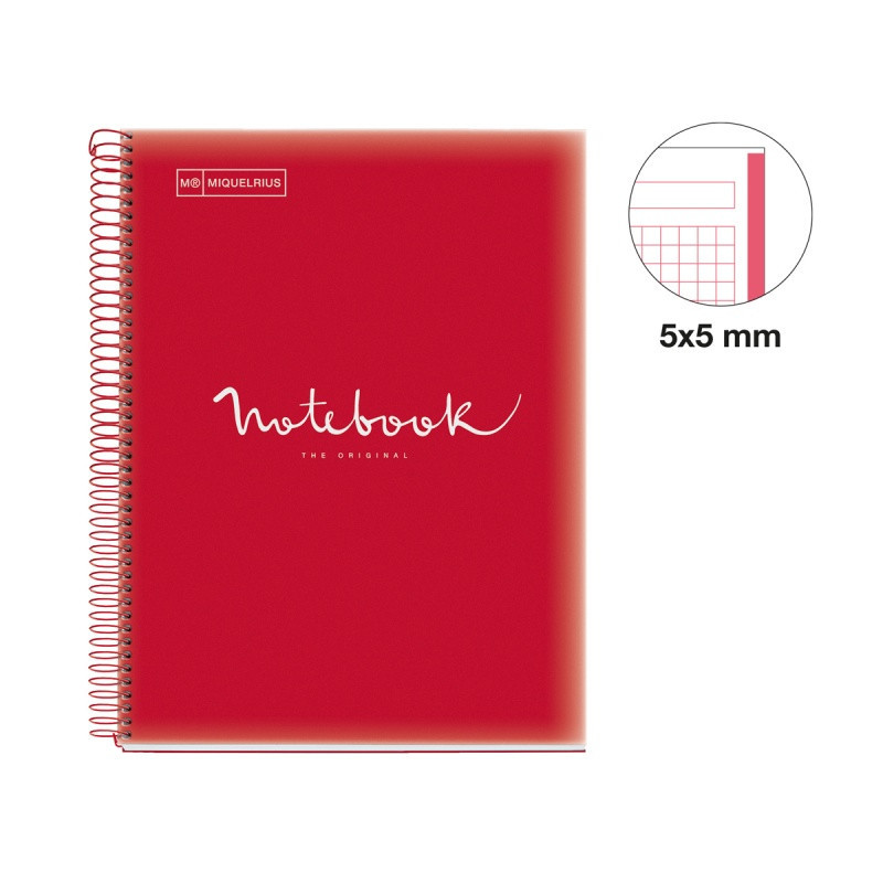Kołozeszyt MIQUELRIUS NB-1 Emotions, PP, A4, w kratkę, 80 kart., 90g, czerwony