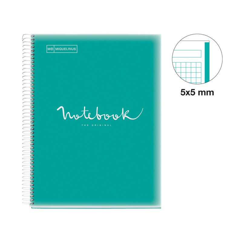 Kołozeszyt MIQUELRIUS NB-1 Emotions, PP, A4, w kratkę, 80 kart., 90g, turkusowy