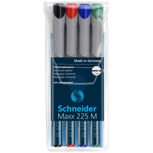 Zestaw foliopisów niepermanentnych SCHNEIDER Maxx 225 M, 4 szt., w etui, mix kolorów