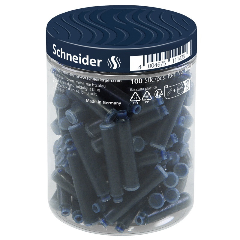 Naboje do piór SCHNEIDER, plastikowy słoik, 100 szt., granatowe