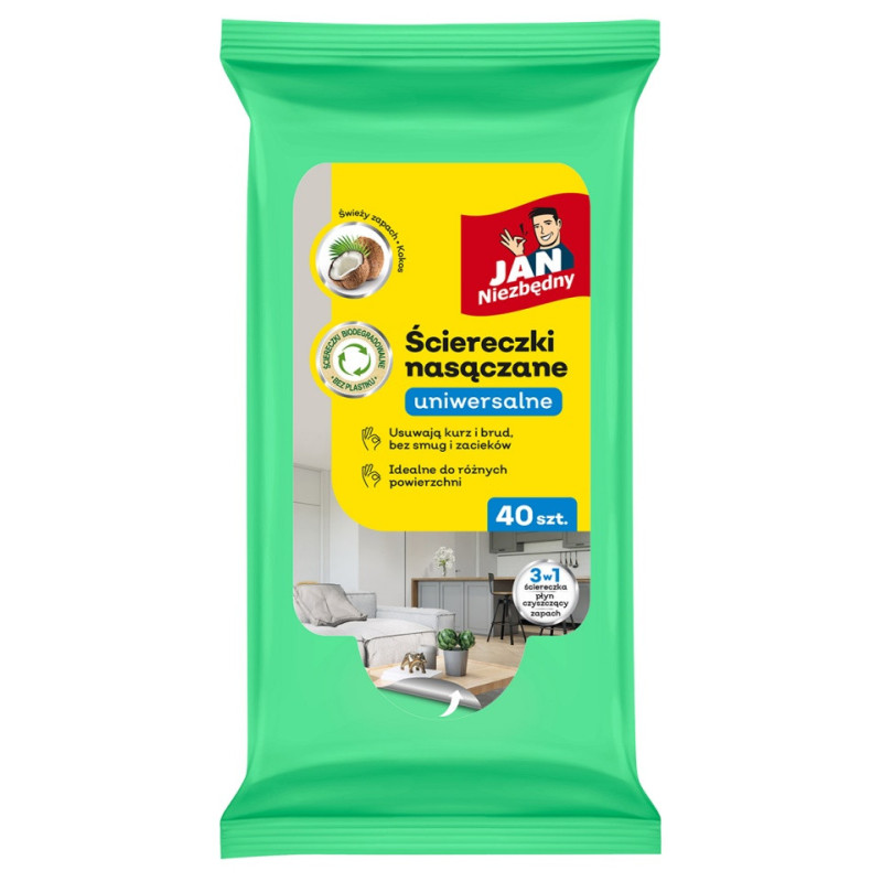 Ściereczki nasączane JAN NIEZBĘDNY, uniwersalne, 40 szt.