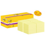 Karteczki samoprzylepne POST-IT Super Sticky, 76x76mm, 90 kart./bloczek, 12 + 12 bloczków GRATIS, kanarkowo żółte