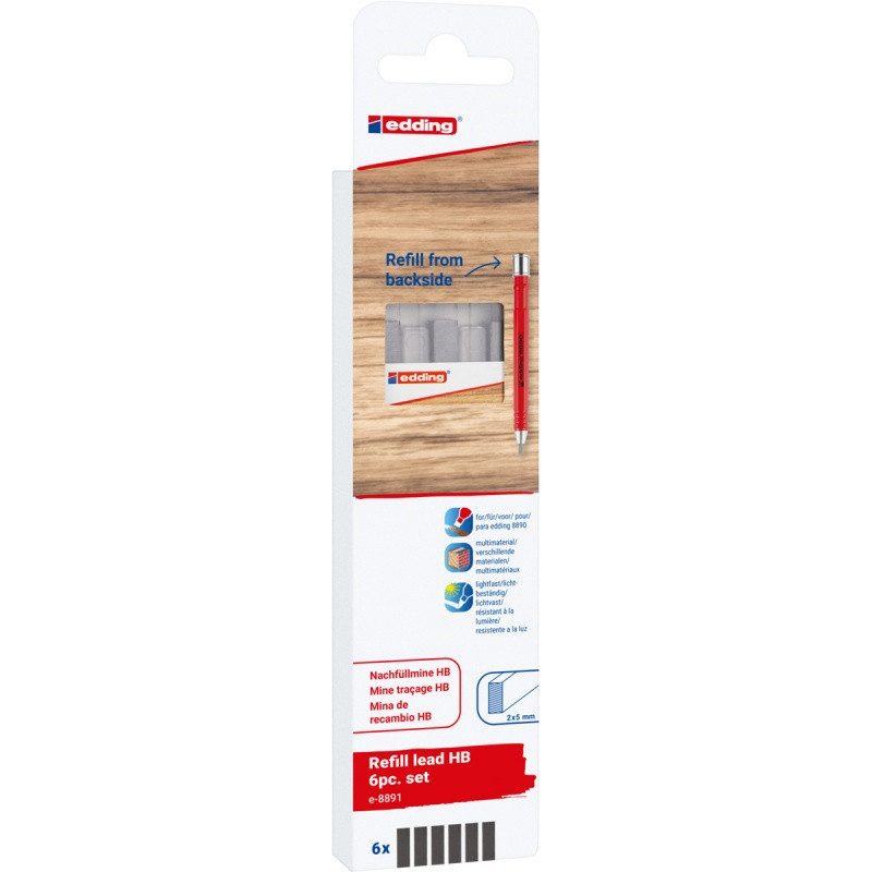 Wymienne wkłady e-8891 EDDING, do ołówka e-8890, HB, 6 szt., blister