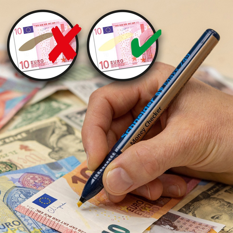 Marker tester do banknotów SCHNEIDER Maxx 249, ścięty, 1-3mm, blister, transparentny