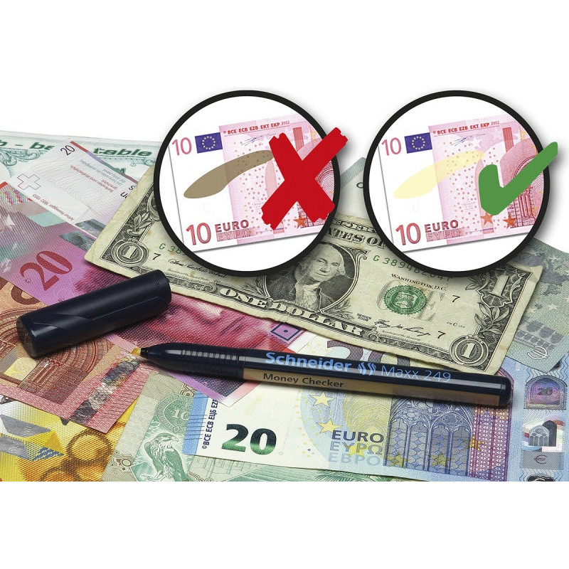Marker tester do banknotów SCHNEIDER Maxx 249, ścięty, 1-3mm, blister, transparentny