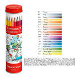 Kredki CARAN D'ACHE Swisscolor, w metalowej tubie, z kolorowanką, 18 szt., mix kolorów