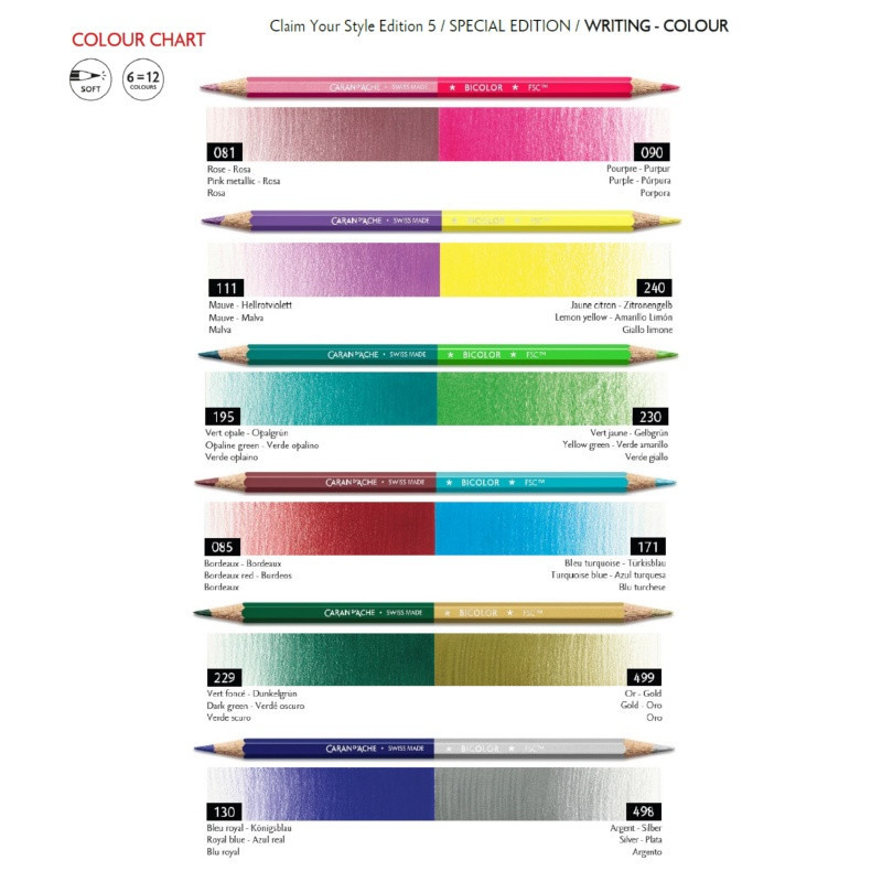 Kredki CARAN D'ACHE Bicolore Claim Your Style, Edycja 5, w pudełku, 6 szt.