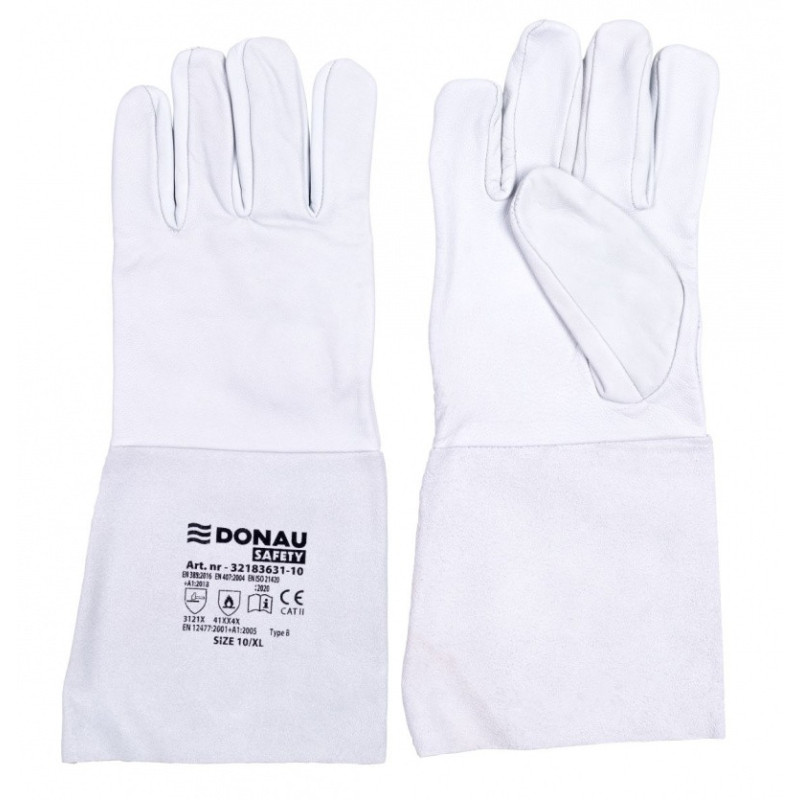 Rękawice spawalnicze DONAU SAFETY DS-WELTIG, TIG, skóra kozia, rozm. 10/XL, biało-szare