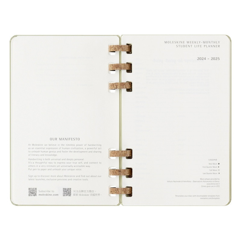 Kalendarz akademicki na spirali MOLESKINE lipiec 2024 - czerwiec 2025, L, twarda oprawa, 15x21cm, crush kiwi