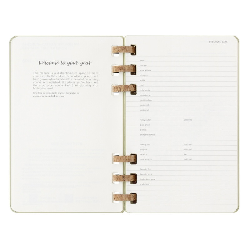 Kalendarz akademicki na spirali MOLESKINE lipiec 2024 - czerwiec 2025, L, twarda oprawa, 15x21cm, crush kiwi