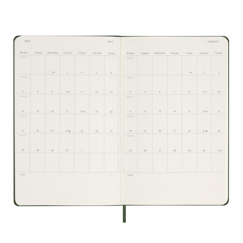 Kalendarz dzienny MOLESKINE 2025, 12M, L, twarda oprawa, 13x21cm, myrtle green