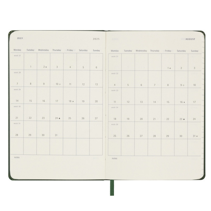 Kalendarz dzienny MOLESKINE 2025, 12M, P, twarda oprawa, 9x14cm, myrtle green