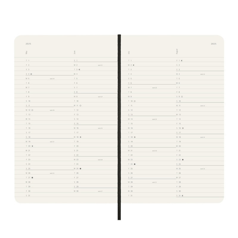 Kalendarz miesięczny MOLESKINE 2025, 12M, L, miękka oprawa, 13x21cm, czarny