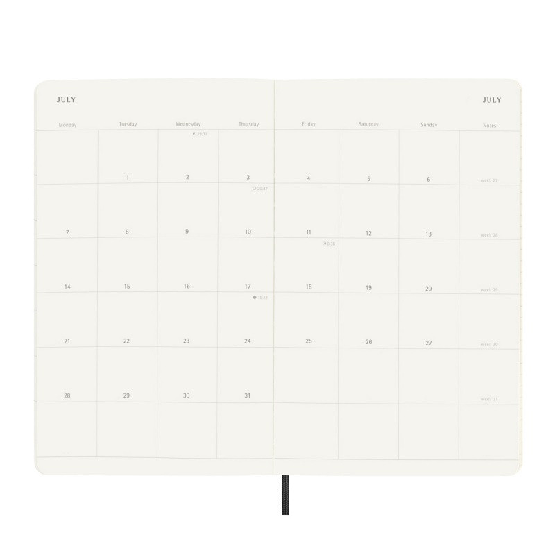 Kalendarz miesięczny MOLESKINE 2025, 12M, L, miękka oprawa, 13x21cm, czarny