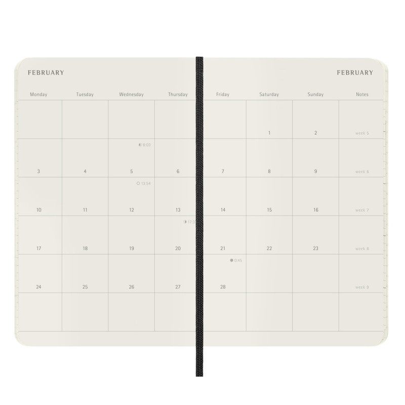 Kalendarz miesięczny MOLESKINE 2025, 12M, P, miękka oprawa, 9x14cm, czarny