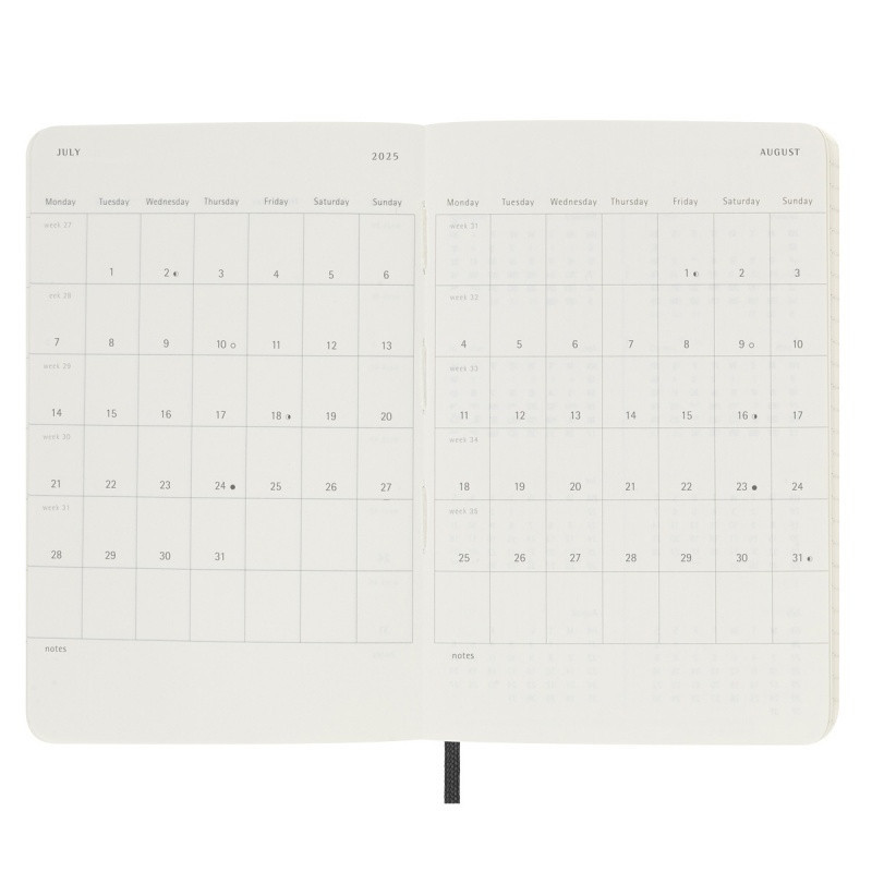 Kalendarz miesięczny MOLESKINE 2025, 12M, P, miękka oprawa, 9x14cm, czarny