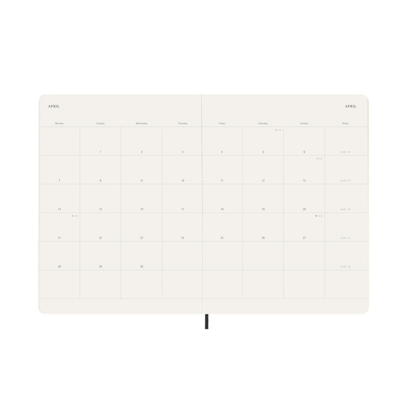 Kalendarz miesięczny MOLESKINE 2025, 12M, XL, miękka oprawa, 19x25cm, czarny