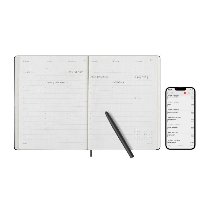 Kalendarz MOLESKINE Pro Smart 2025, 12M, XL, twarda oprawa, 19x25cm, czarny