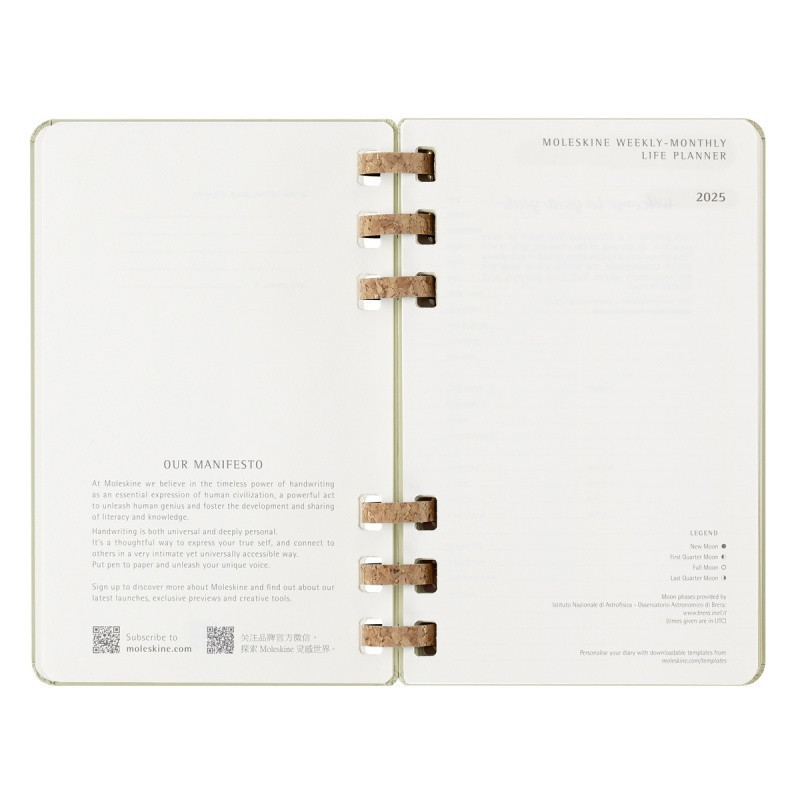 Kalendarz na spirali MOLESKINE 2025, 12M, L, twarda oprawa, 13x21cm, crush kiwi