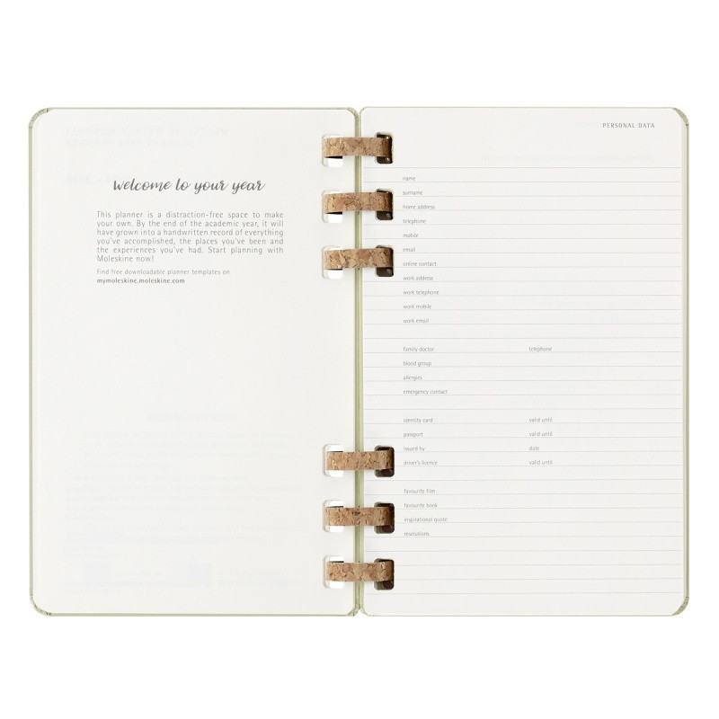 Kalendarz na spirali MOLESKINE 2025, 12M, L, twarda oprawa, 13x21cm, crush kiwi