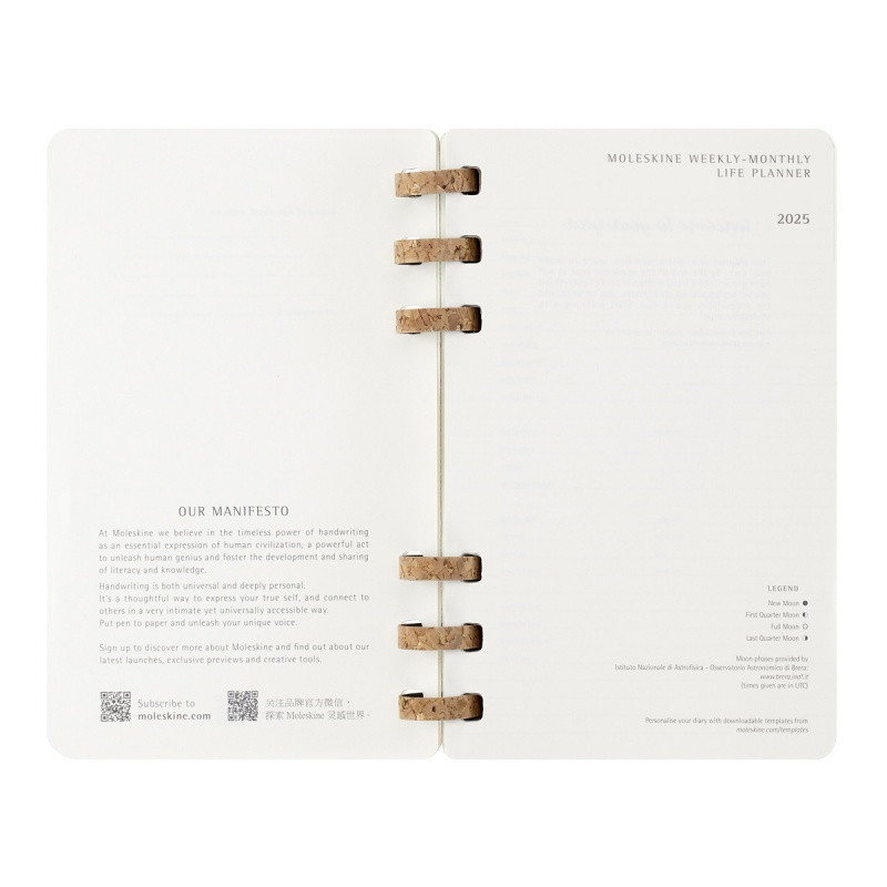 Kalendarz tygodniowy i miesięczny na spirali MOLESKINE 2025, 12M, L, miękka oprawa, 13x21cm, czarny