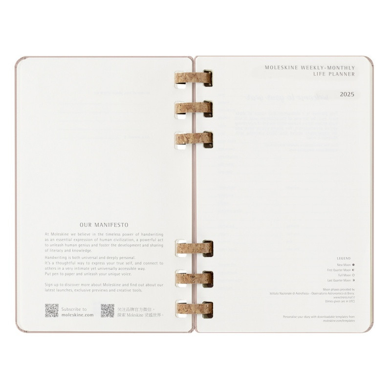 Kalendarz tygodniowy i miesięczny na spirali MOLESKINE 2025, 12M, L, twarda oprawa, 13x21cm, crush almond
