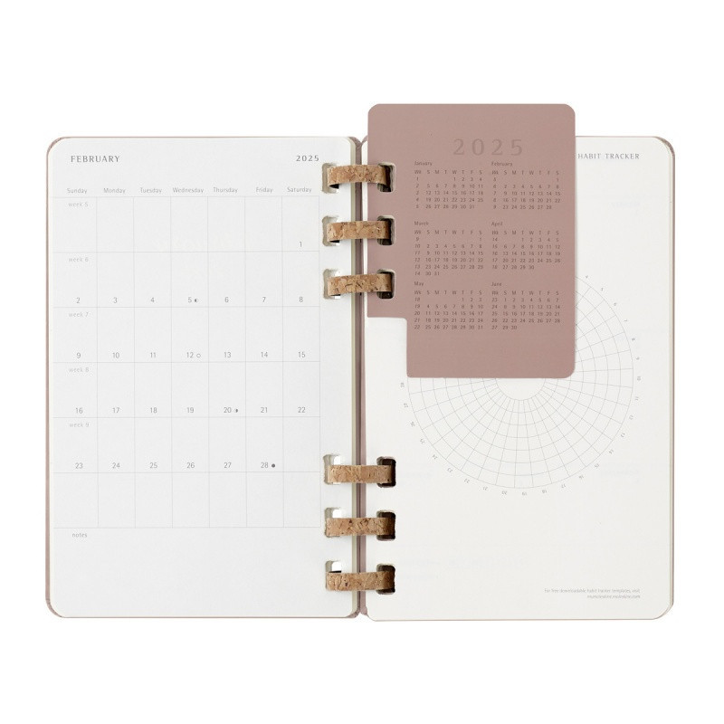Kalendarz tygodniowy i miesięczny na spirali MOLESKINE 2025, 12M, L, twarda oprawa, 13x21cm, crush almond