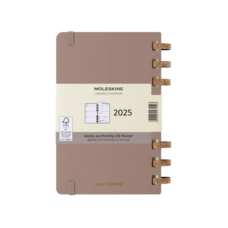 Kalendarz tygodniowy i miesięczny na spirali MOLESKINE 2025, 12M, L, twarda oprawa, 13x21cm, crush almond