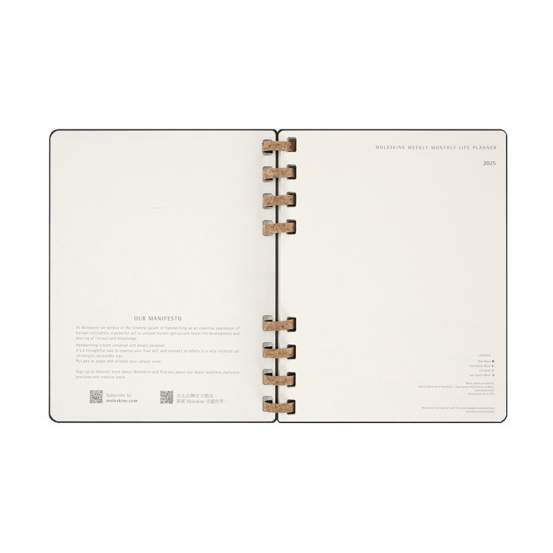 Kalendarz tygodniowy i miesięczny na spirali MOLESKINE 2025, 12M, XL, twarda oprawa, 20,4x25,2cm, czarny