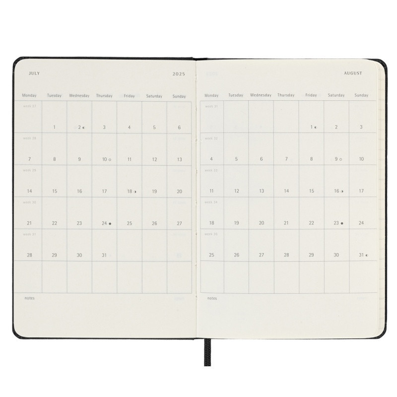 Kalendarz tygodniowy horyzontalny MOLESKINE 2024/25, 18M, P, twarda oprawa, 9x14cm, czarny