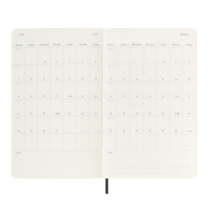 Kalendarz tygodniowy horyzontalny MOLESKINE 2025, 12M, L, miękka oprawa, 13x21cm, czarny