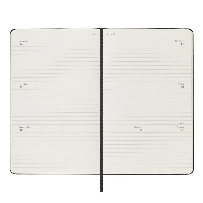 Kalendarz tygodniowy horyzontalny MOLESKINE 2025, 12M, L, twarda oprawa, 13x21cm, czarny