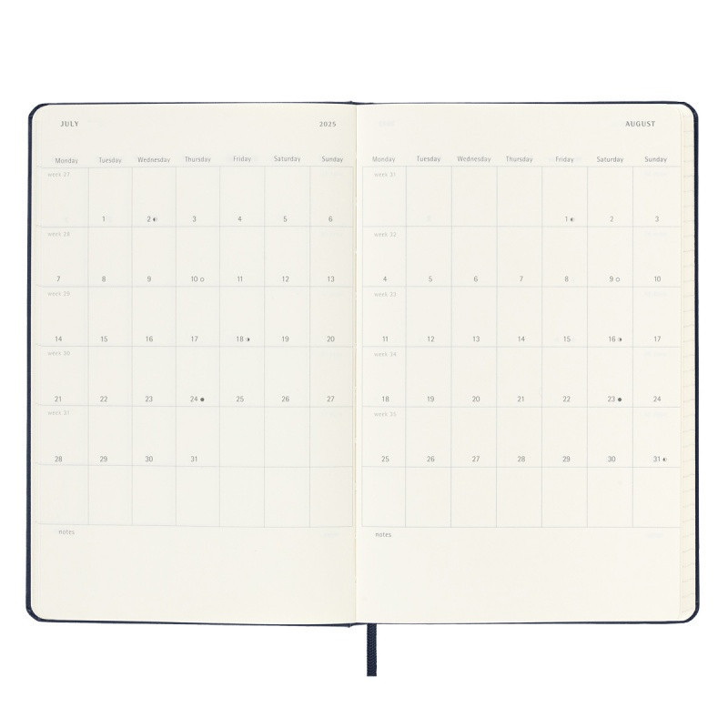 Kalendarz tygodniowy horyzontalny MOLESKINE 2025, 12M, L, twarda oprawa, 13x21cm, czarny
