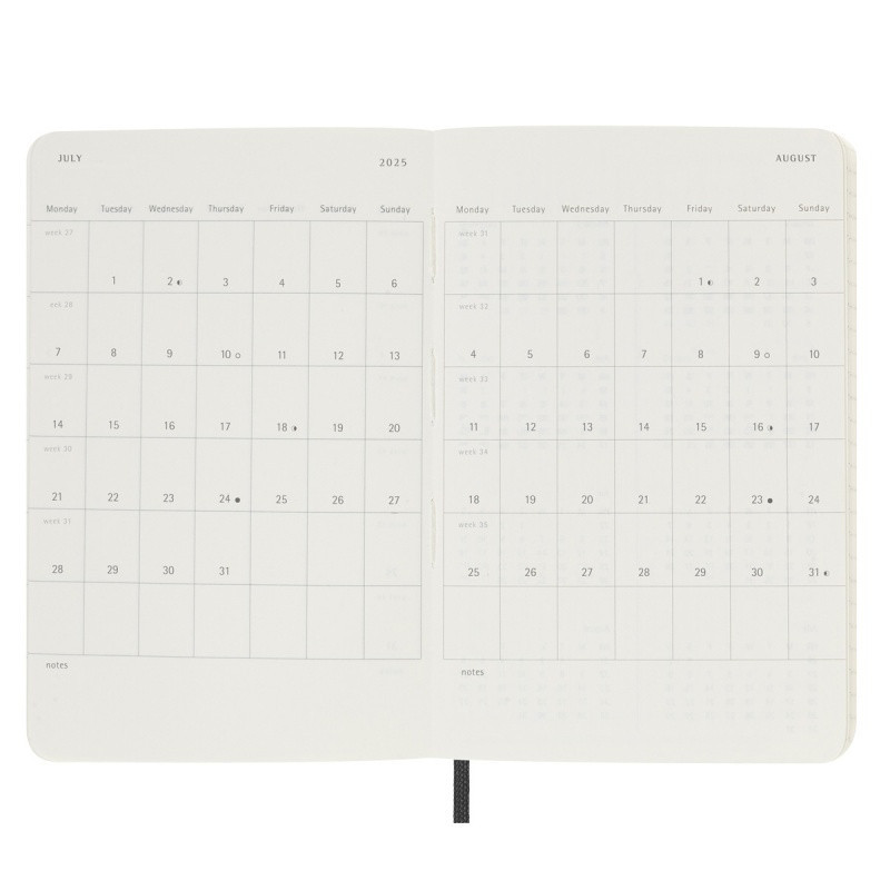 Kalendarz tygodniowy horyzontalny MOLESKINE 2025, 12M, P, miękka oprawa, 9x14cm, czarny