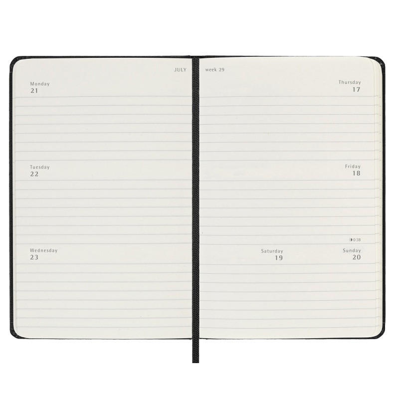 Kalendarz tygodniowy horyzontalny MOLESKINE 2025, 12M, P, twarda oprawa, 9x14cm, czarny