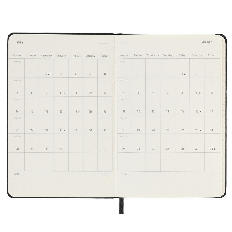 Kalendarz tygodniowy horyzontalny MOLESKINE 2025, 12M, P, twarda oprawa, 9x14cm, czarny