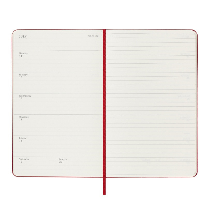 Kalendarz tygodniowy MOLESKINE 2024/25, 18M, L, twarda oprawa, 13x21cm, scarlet red